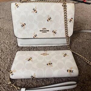 Coach Cream Bee Print Crossbody Bag and Wallet